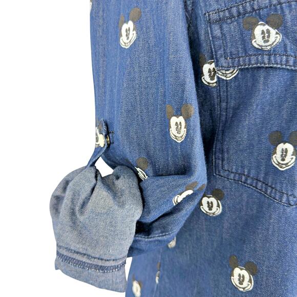 RARE Disney x Kook n Keech Denim Mickey Studded Snap Button Shirt MED *FLAW* - Picture 6 of 9